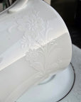 Teacup Bird Feeder - Noritake Delicate White Lace Flowers/Silver Trim
