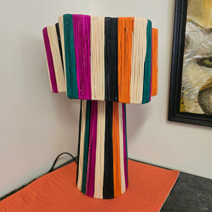 Striped Raffia Table Lamp - Multicolor