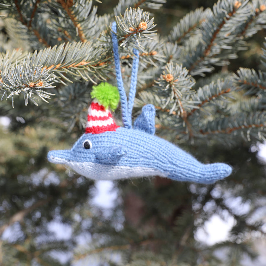 Hand-knit Dolphin Ornament