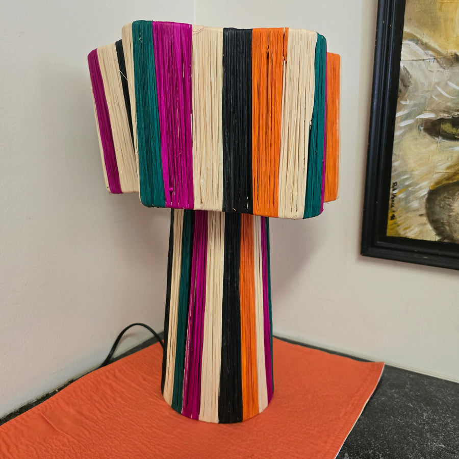 Striped Raffia Table Lamp - Multicolor