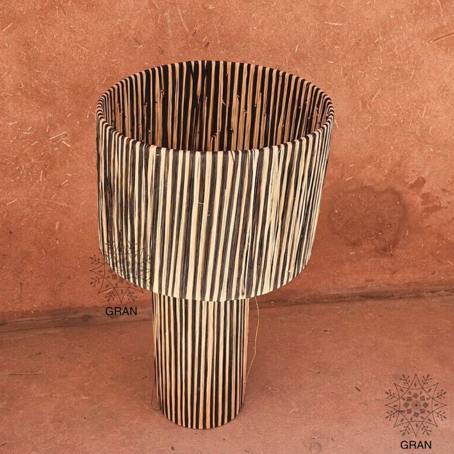 Striped Raffia Table Lamp - Black/Natural