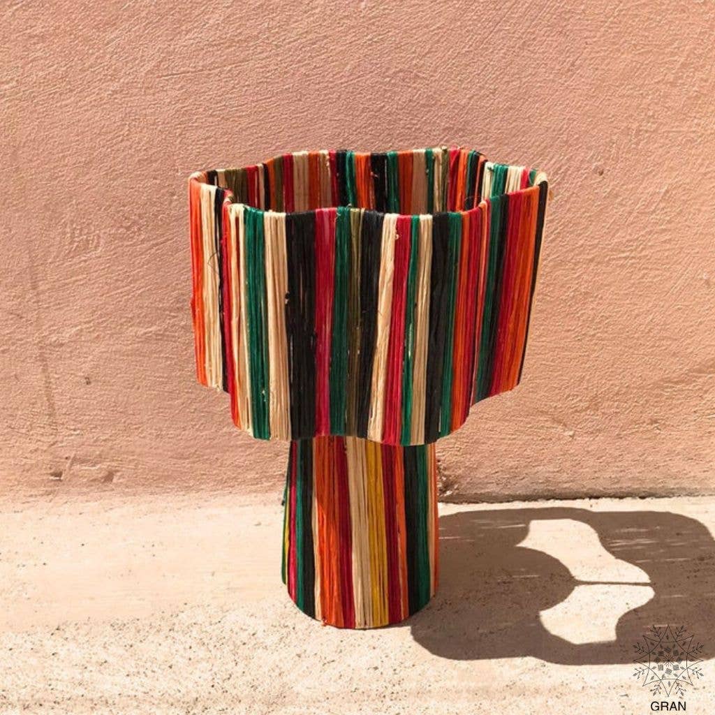 Striped Raffia Table Lamp - Multicolor