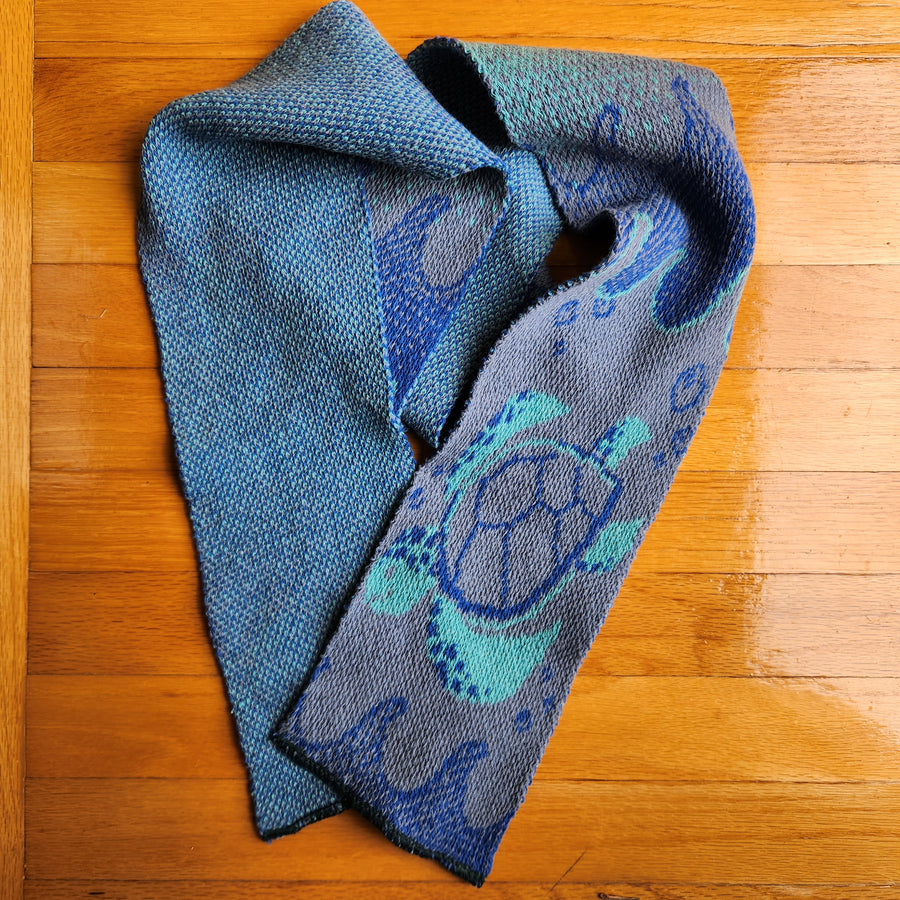 Recycled Cotton Sweater Knit Scarf - Sea Turtles