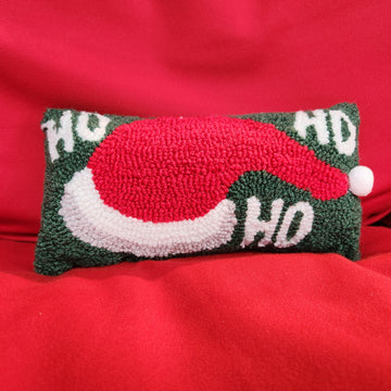 HoHoHo Santa Hat Hooked Pillow