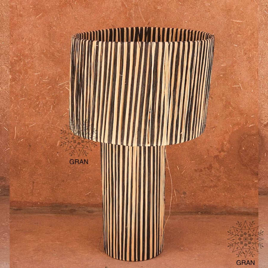 Striped Raffia Table Lamp - Black/Natural