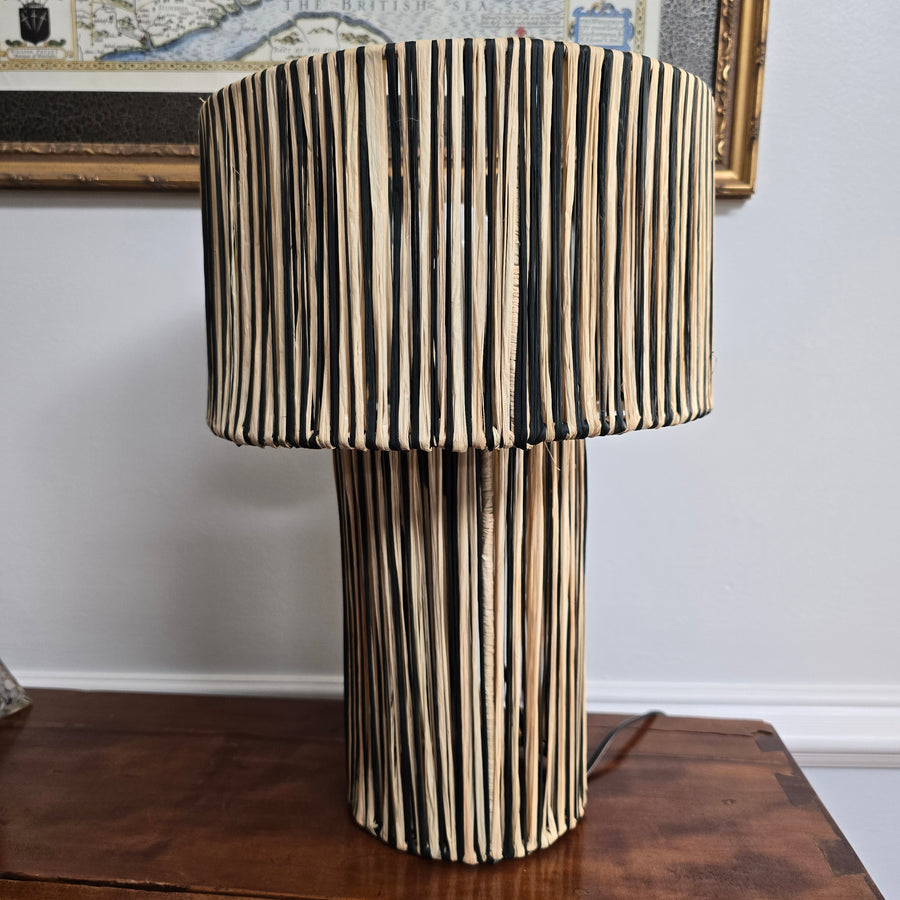 Striped Raffia Table Lamp - Black/Natural