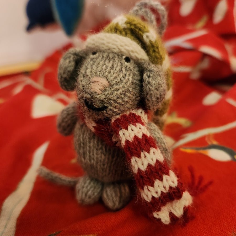 Hand-knit Mouse Ornament