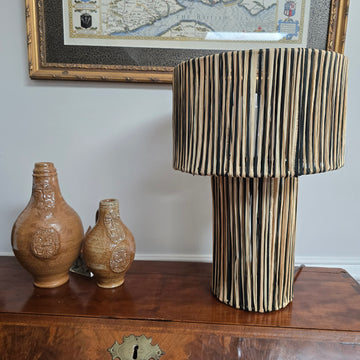 Striped Raffia Table Lamp - Black/Natural