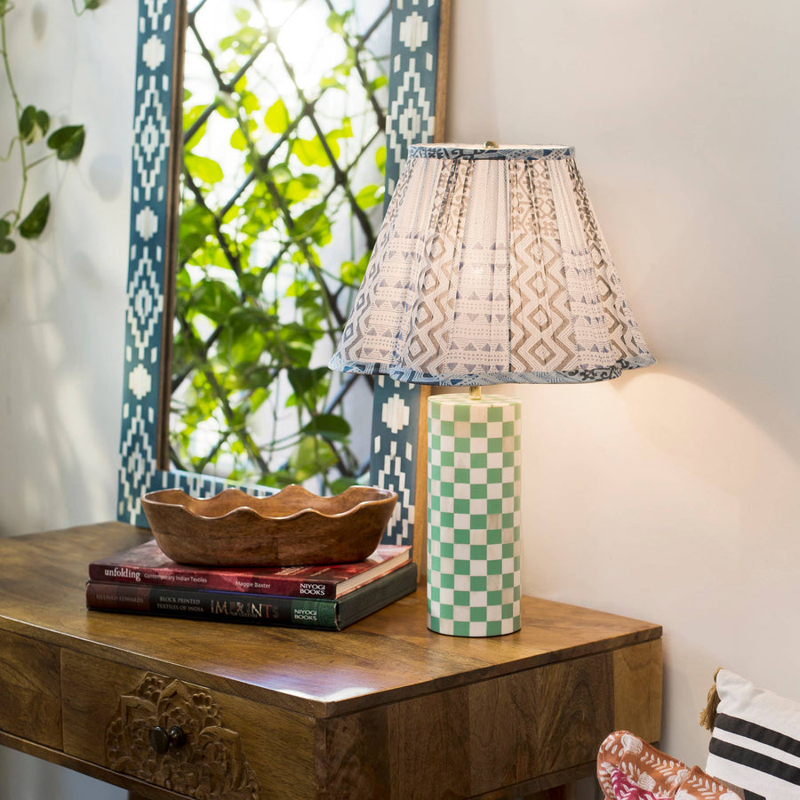 Checker Table Lamp - Aqua Blue