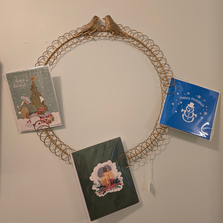 Metal Christmas Card Wreath with Two Birds