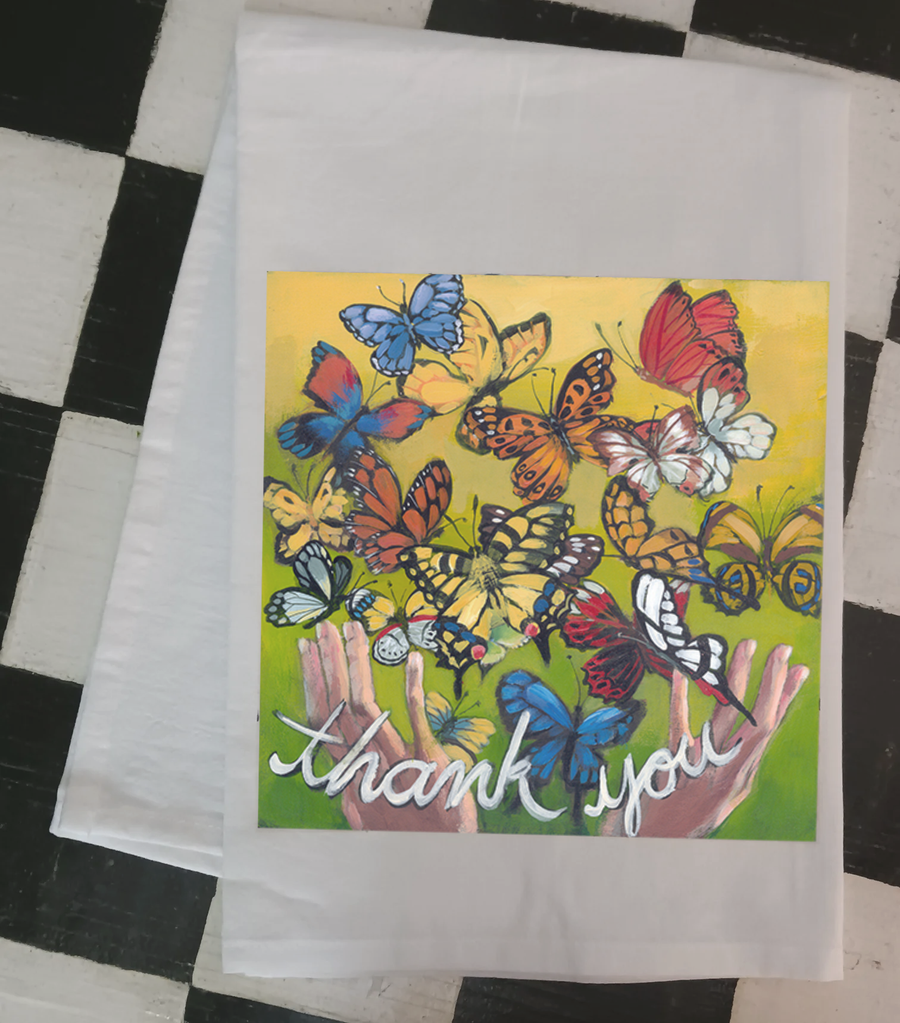 NANCY THOMAS KITCHEN TEA TOWELS - Thank You Butterflies