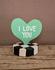 Candy Heart Table Topper- Mint Green: "I Love You"/"Love More"