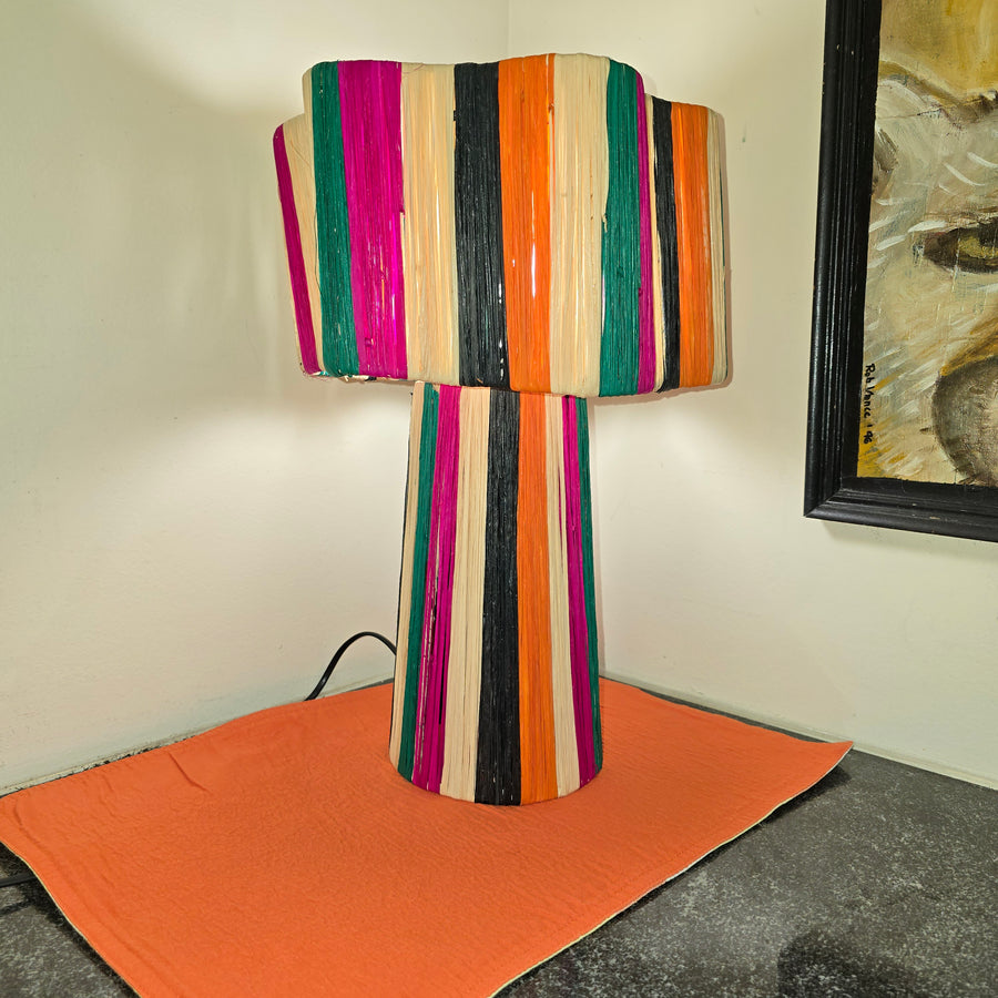 Striped Raffia Table Lamp - Multicolor