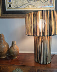 Striped Raffia Table Lamp - Black/Natural