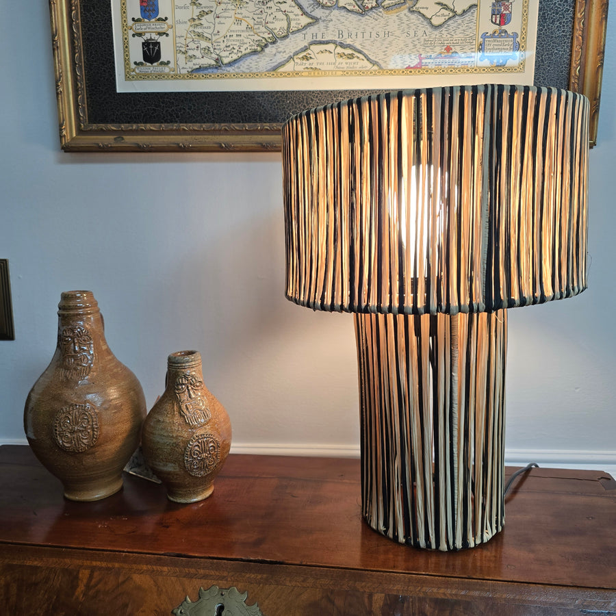 Striped Raffia Table Lamp - Black/Natural