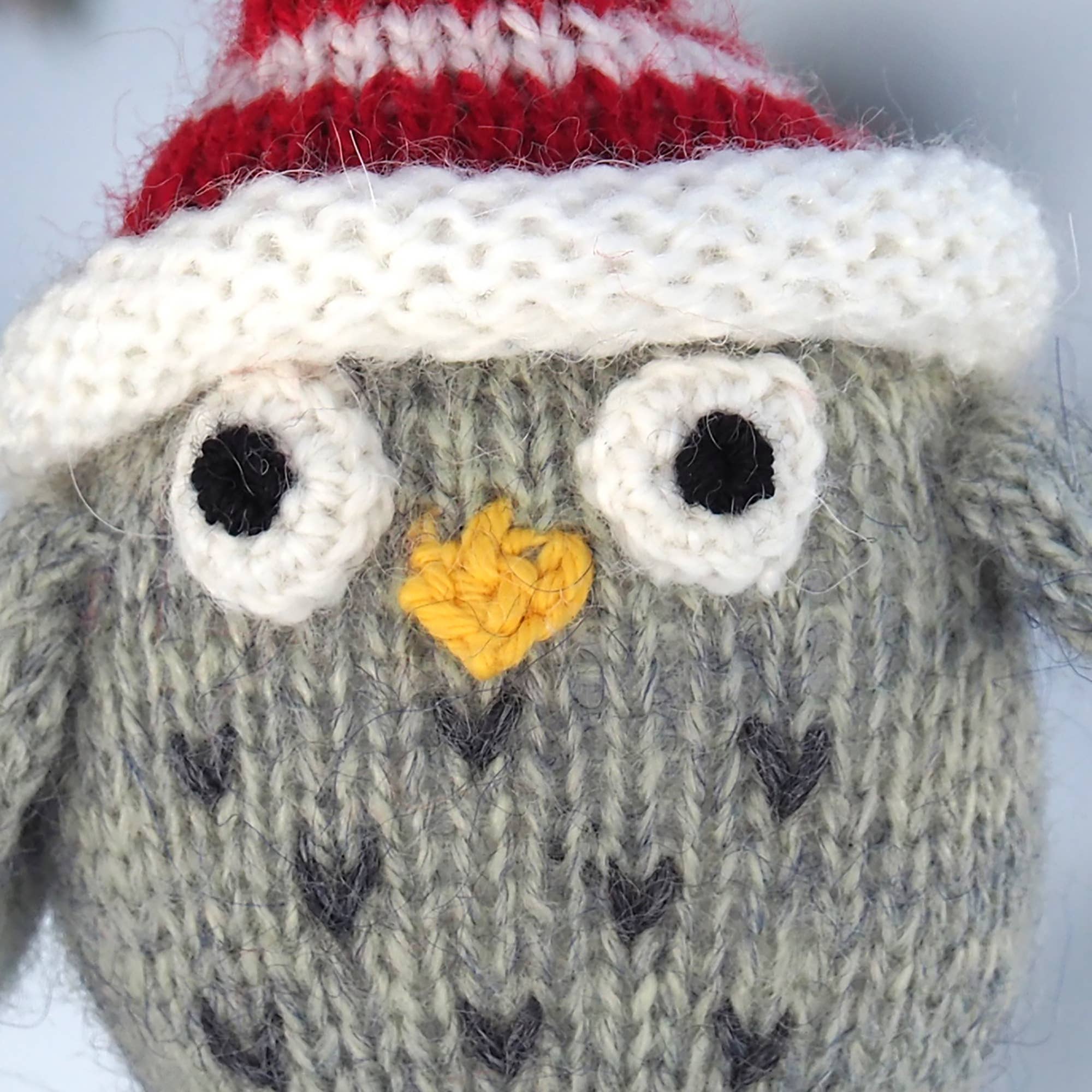 Hand-knit Owls with Hats Ornament