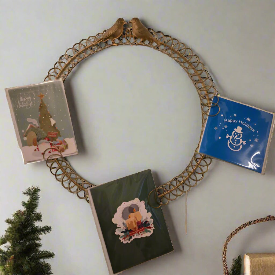 Metal Christmas Card Wreath with Two Birds