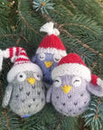 Hand-knit Owls with Hats Ornament