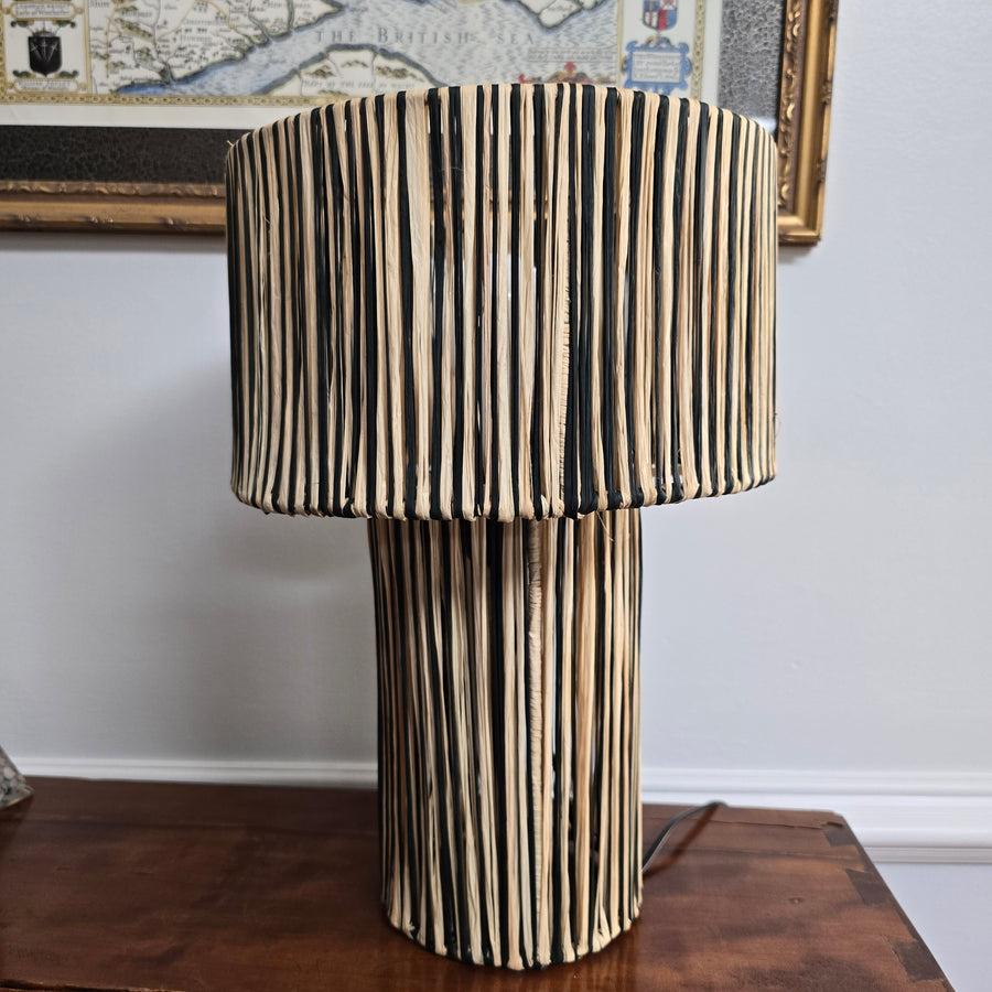 Striped Raffia Table Lamp - Black/Natural