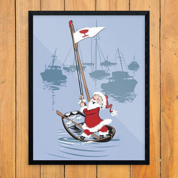 Fun Print - Rowing Santa Delivers Cocktails