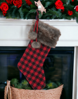Buffalo Check Faux Fur Trimmed Stocking