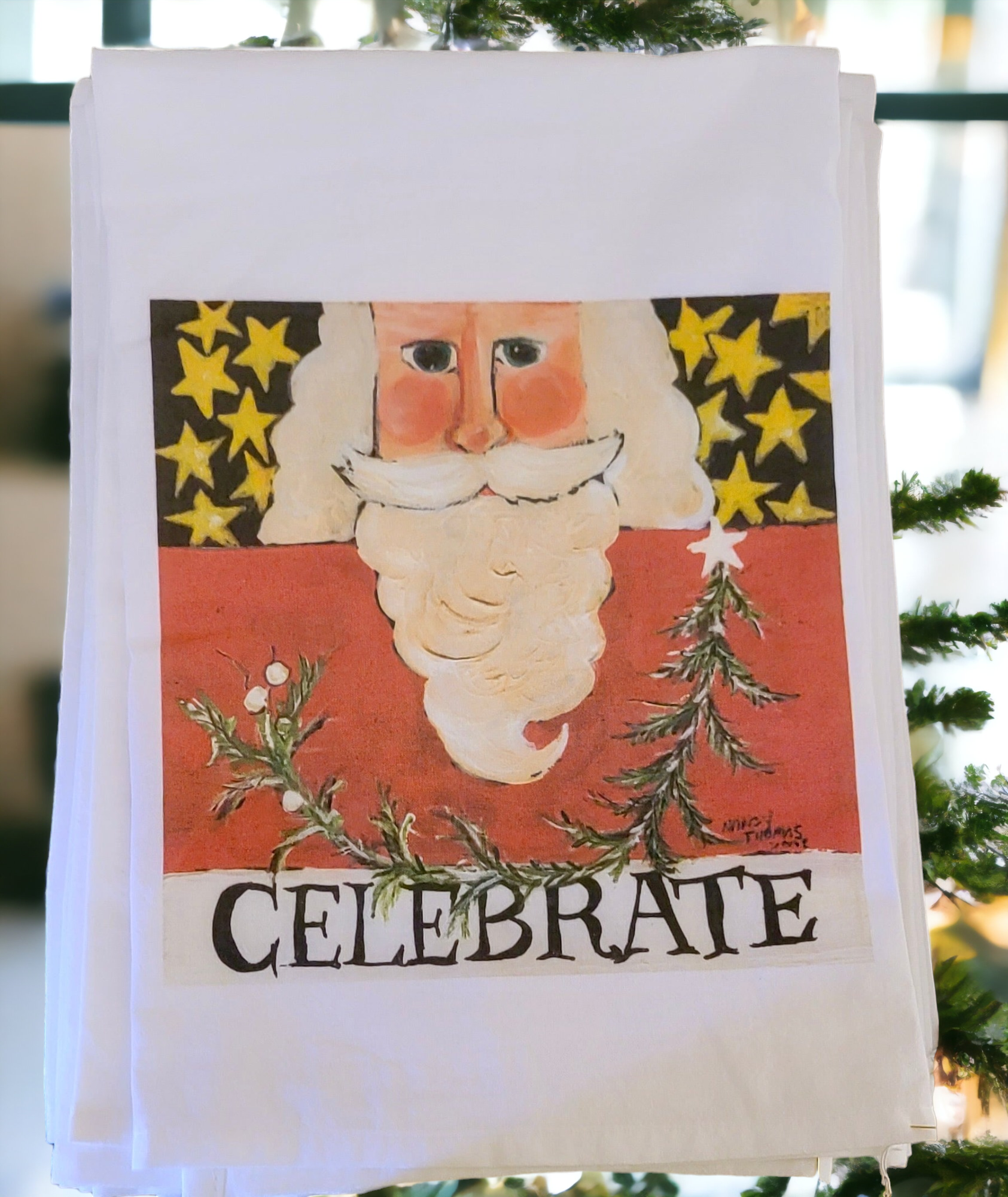 NANCY THOMAS KITCHEN TEA TOWELS - Celebrate Santa (Red)