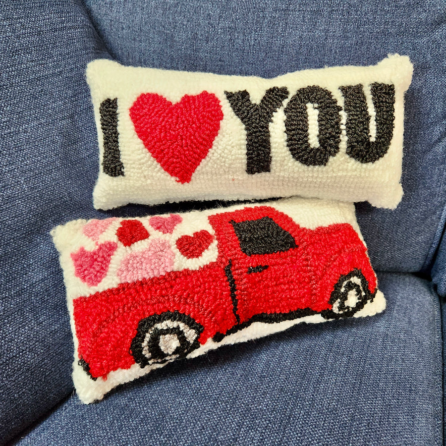 Red Love Delivery Truck Throw Pillow
