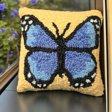 Butterfly Blue Hooked Throw Pillow