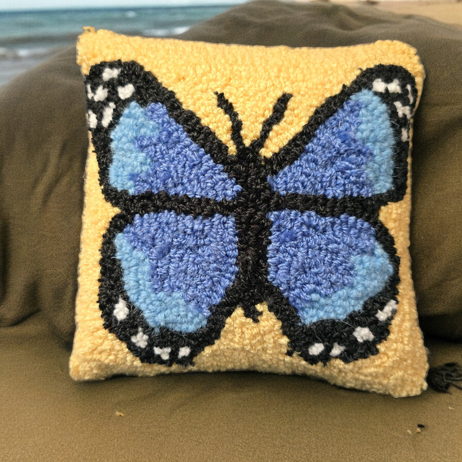 Butterfly Blue Hooked Throw Pillow