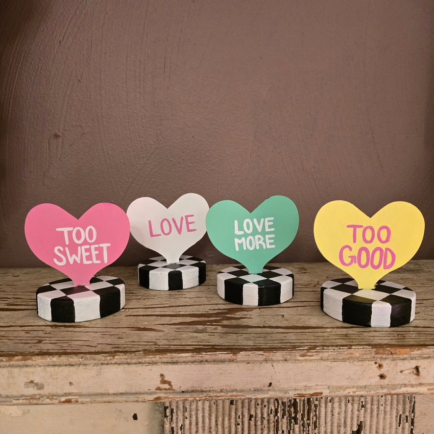 Candy Heart Table Topper- Mint Green: "I Love You"/"Love More"