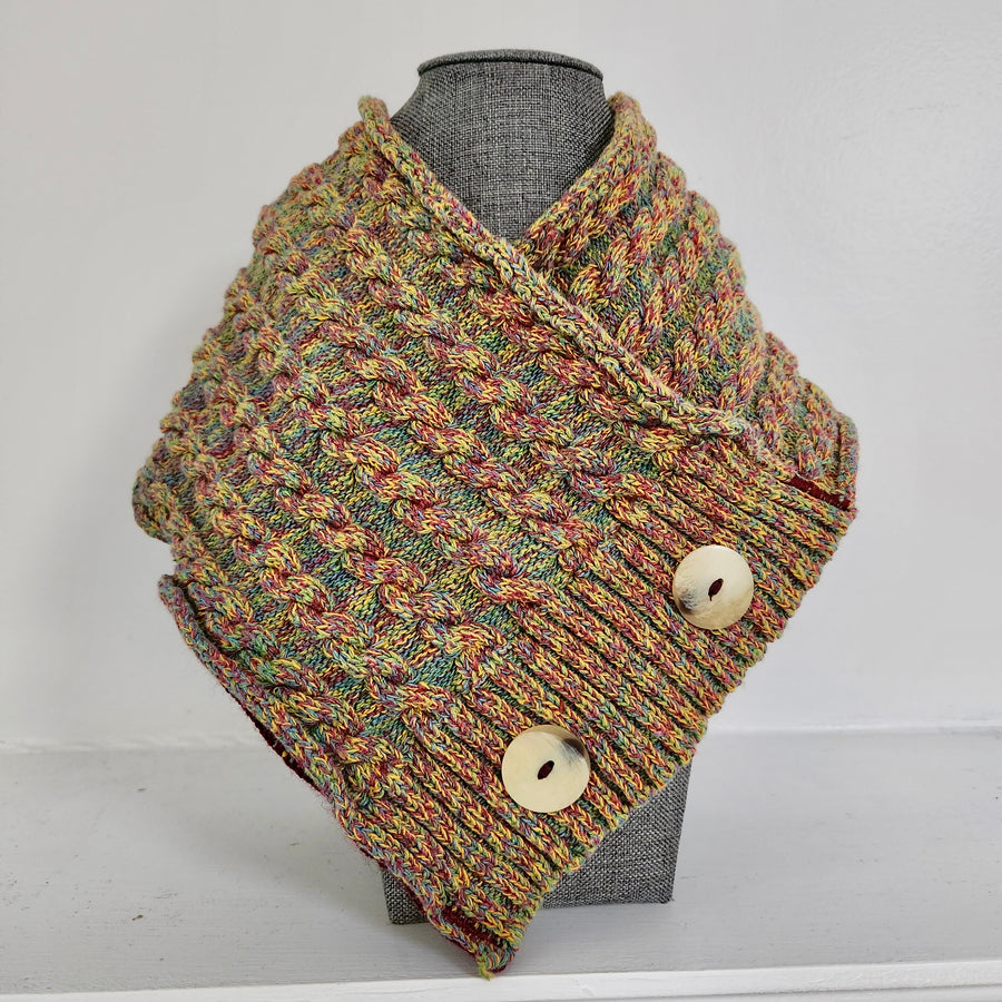 Cotton Cable Sweater Neckwarmer Cowl Scarf - Maize Spacedye