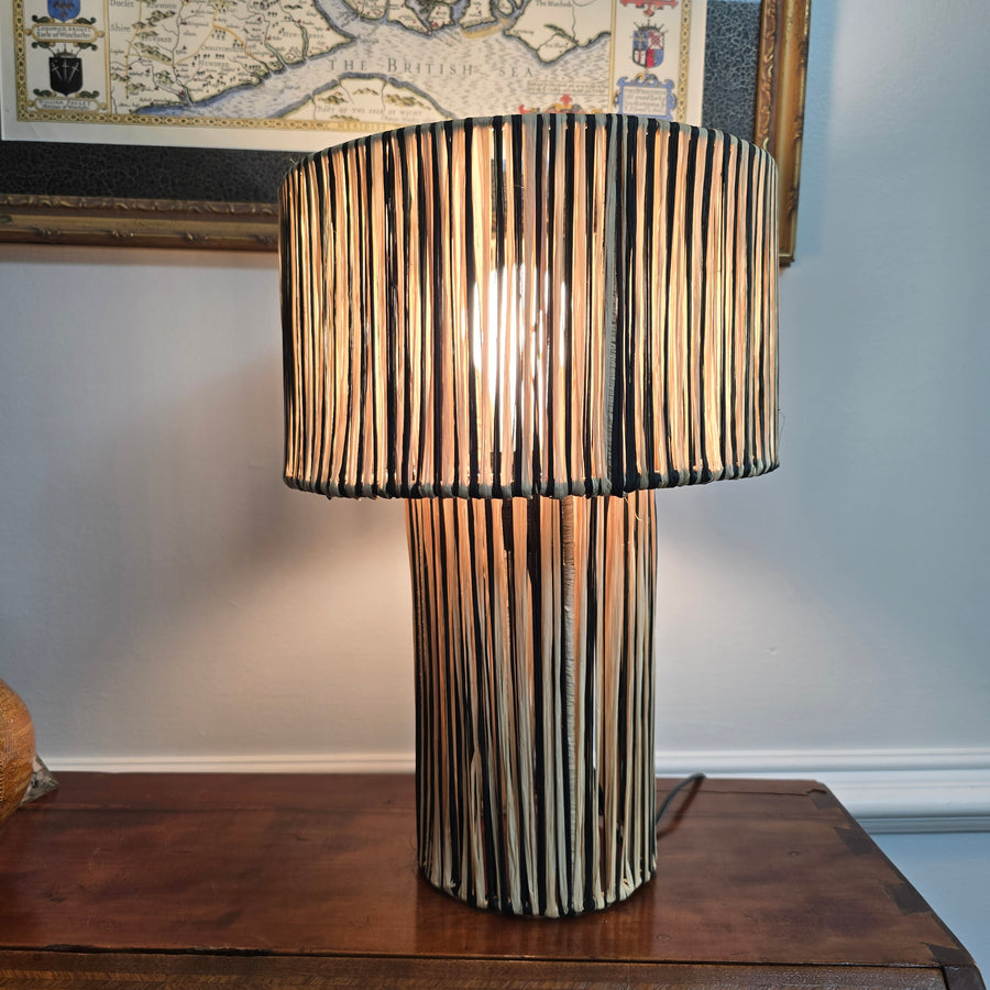 Striped Raffia Table Lamp - Black/Natural