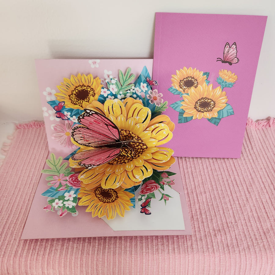 Pop-up Greeting Card - Sunflower Butterflies