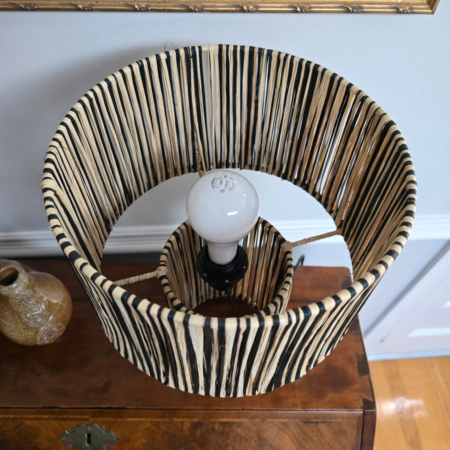 Striped Raffia Table Lamp - Black/Natural