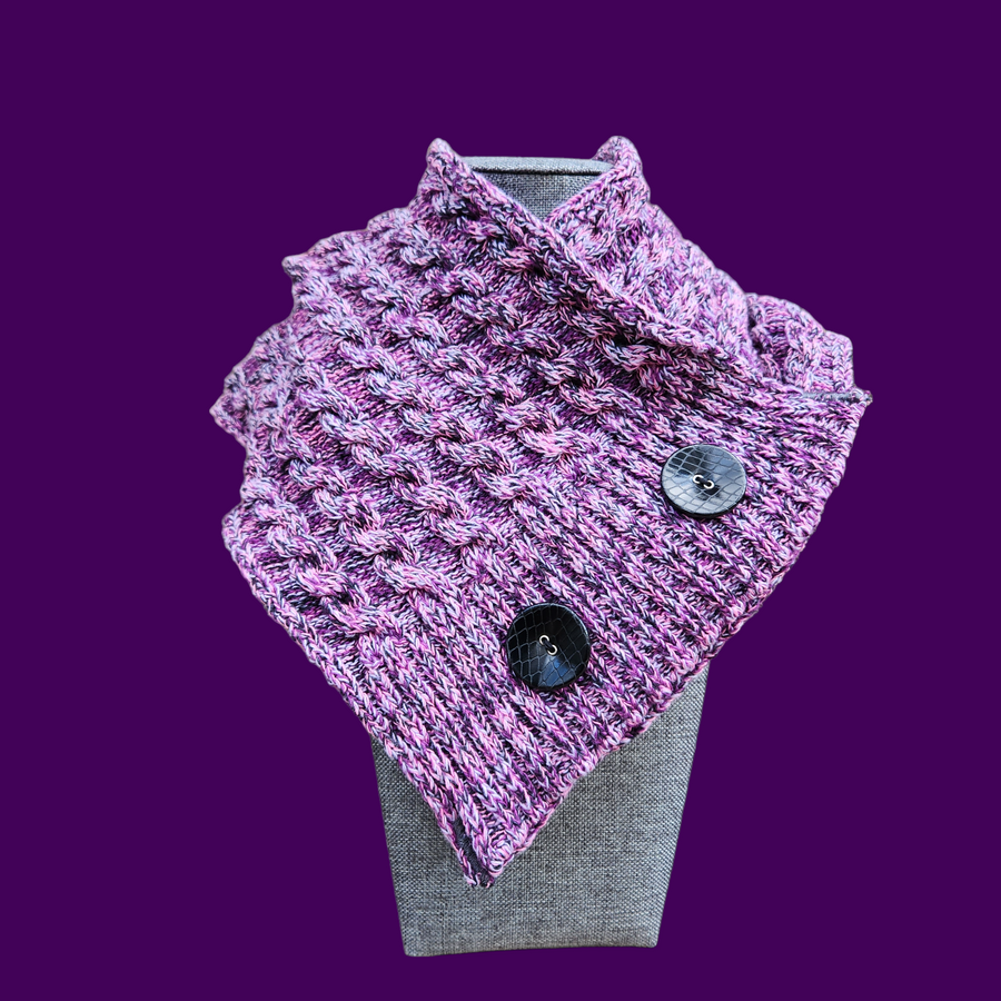 Cotton Cable Sweater Neckwarmer Cowl Scarf - Lilac Spacedye