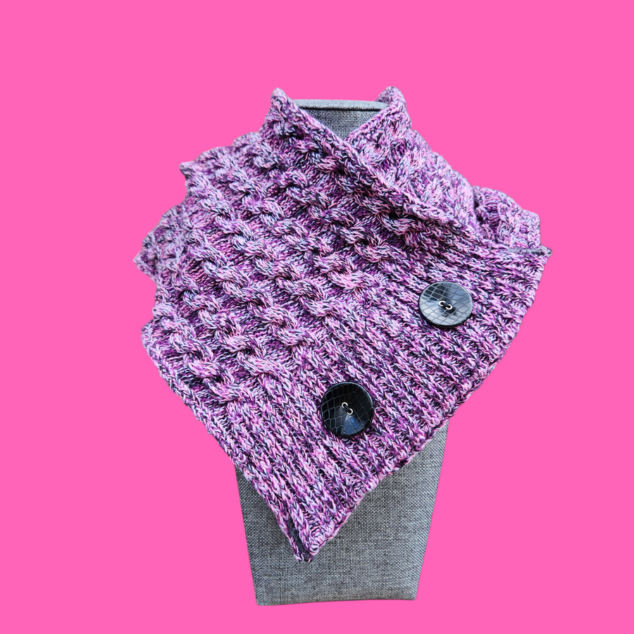 Cotton Cable Sweater Neckwarmer Cowl Scarf - Lilac Spacedye