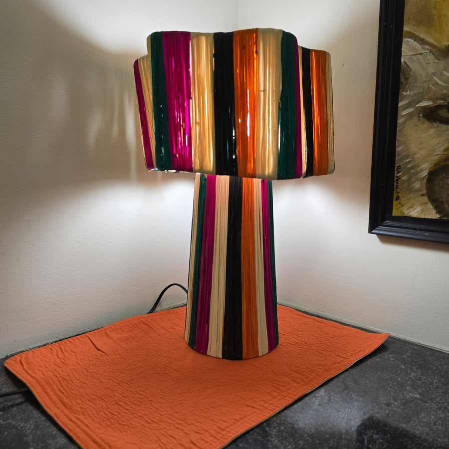 Striped Raffia Table Lamp - Multicolor