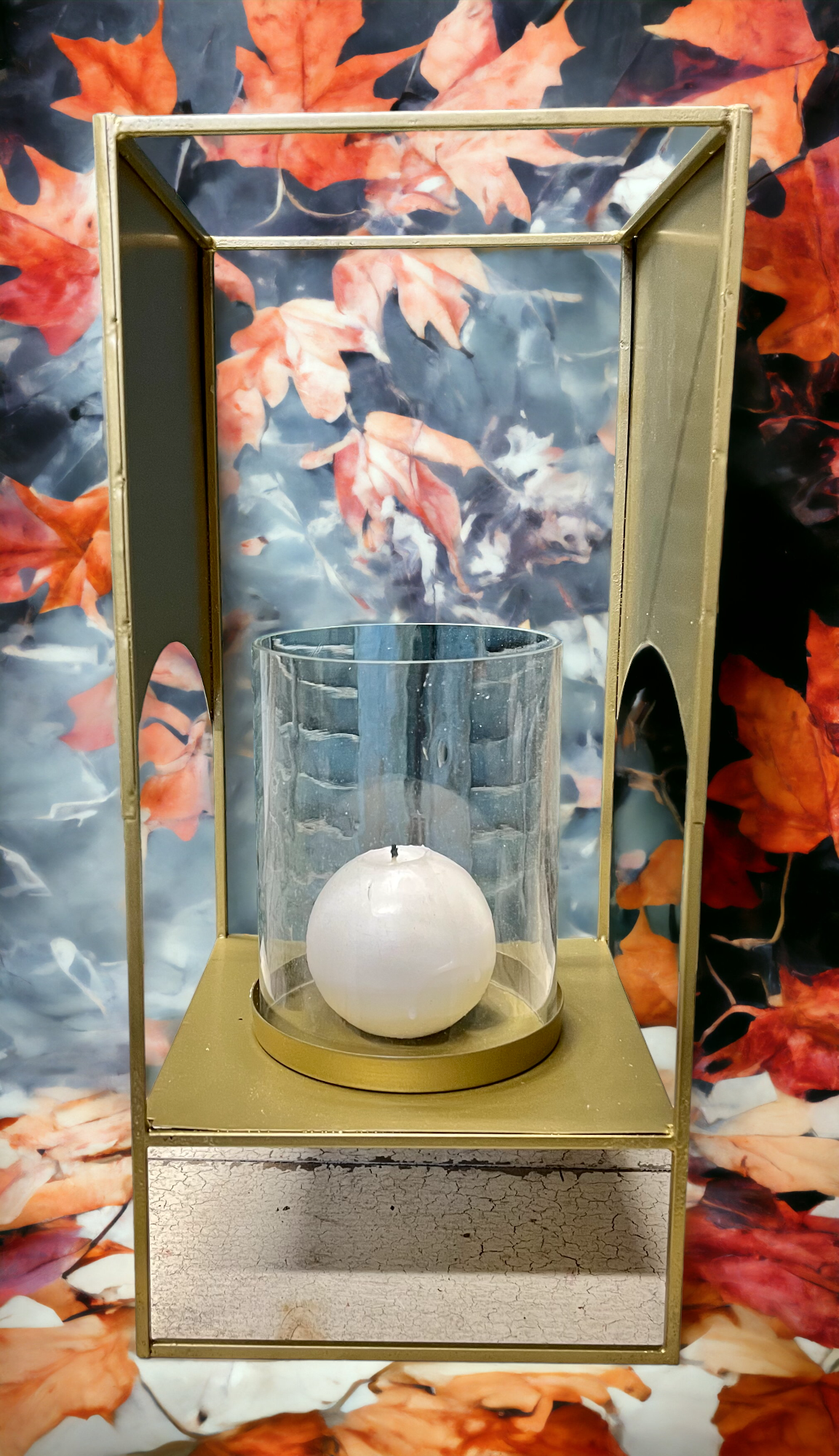 VERSATILE GLASS HURRICANE WITH ANTIQUE BRASS METAL STAND