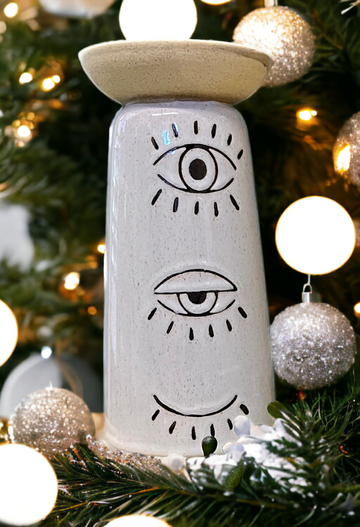 CERAMIC CANDLE HOLDERS WITH Santas EYES