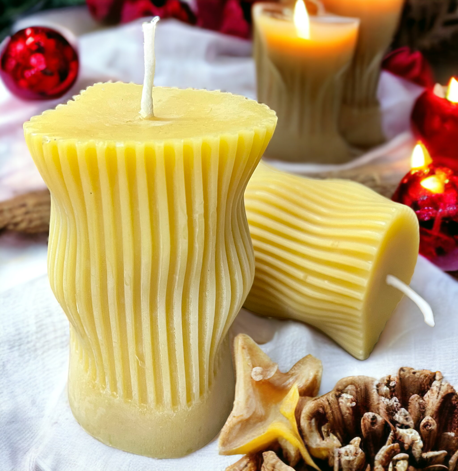 Handmade Curvy Beeswax Candle