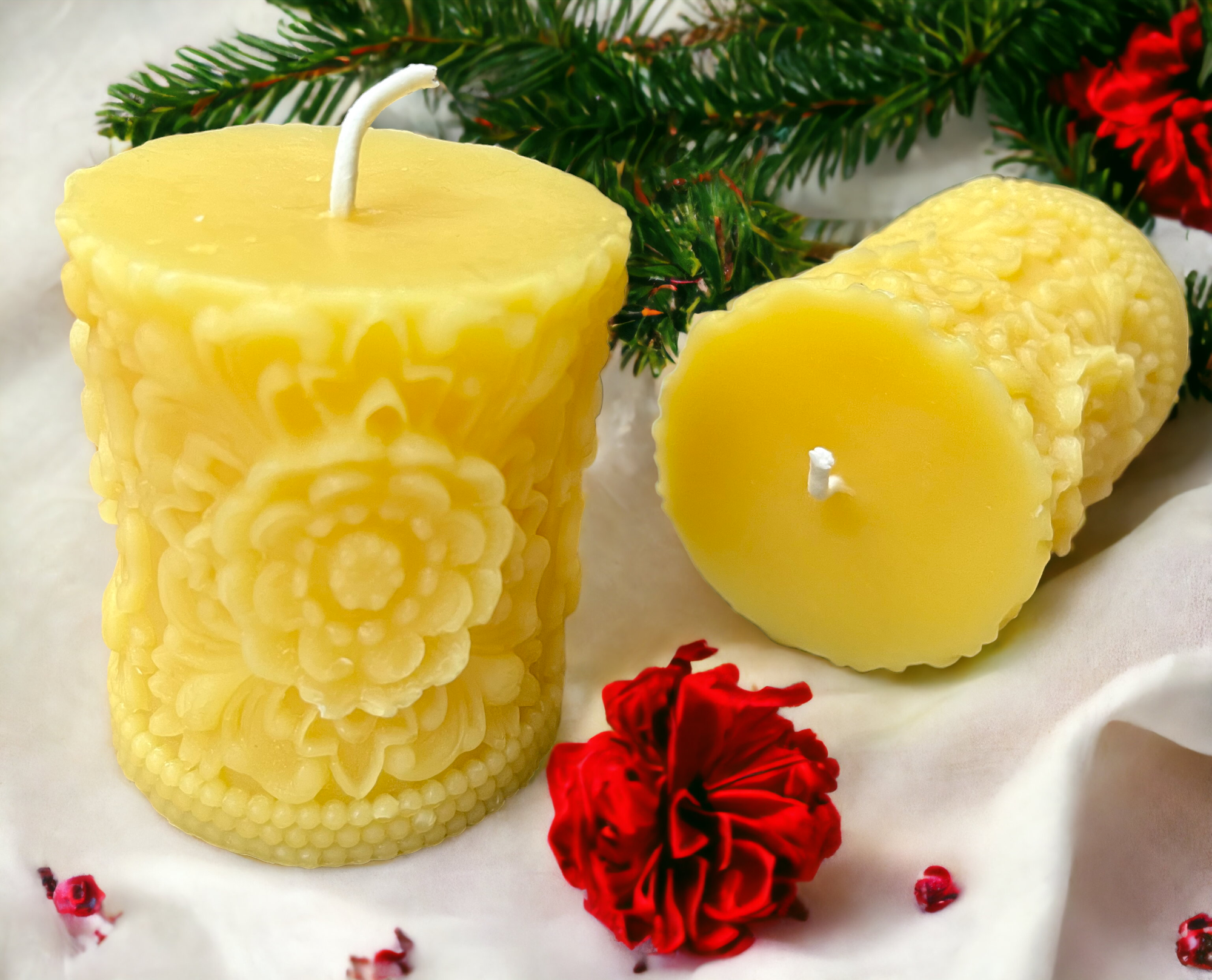 Handmade Beeswax Christmas Flower Candle