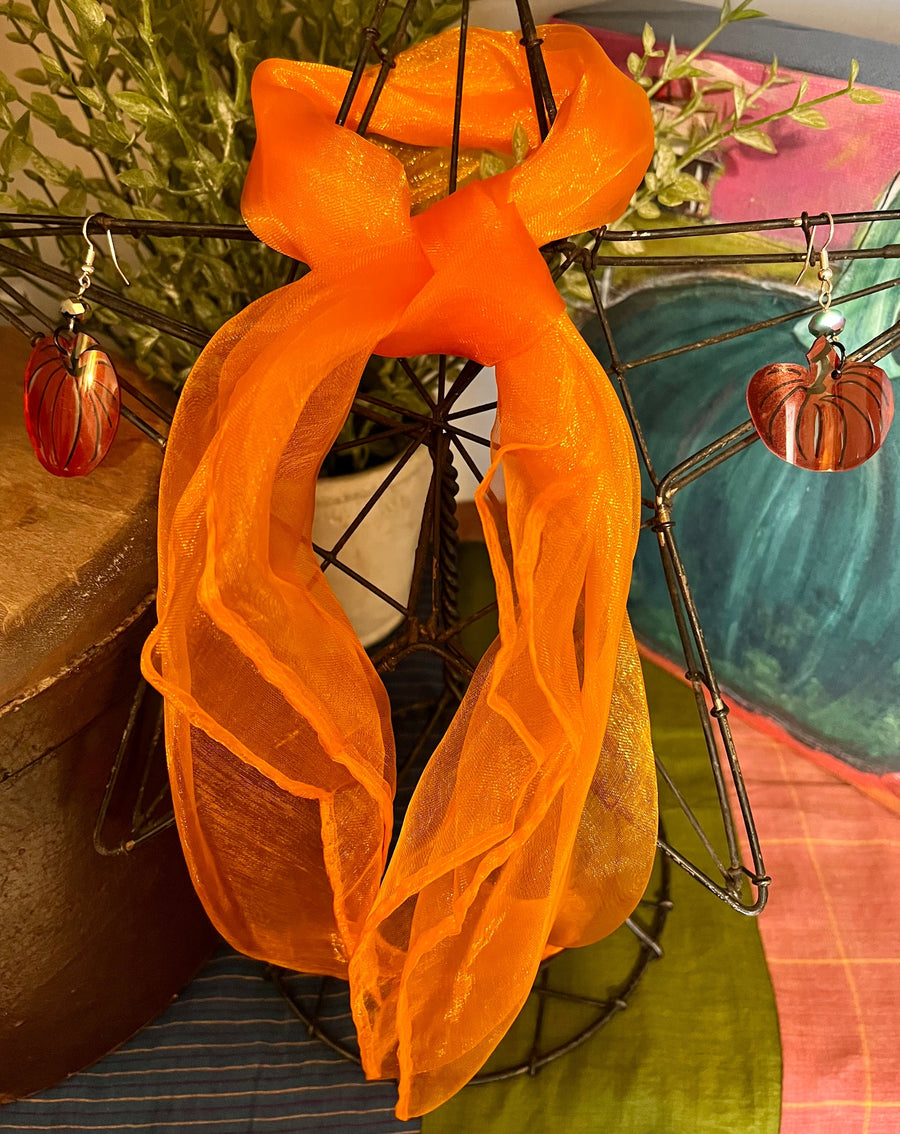 Halloween Spooky Earrings Sets - Gourd Orange Scarf & Orange Pumpkins (2 styles)