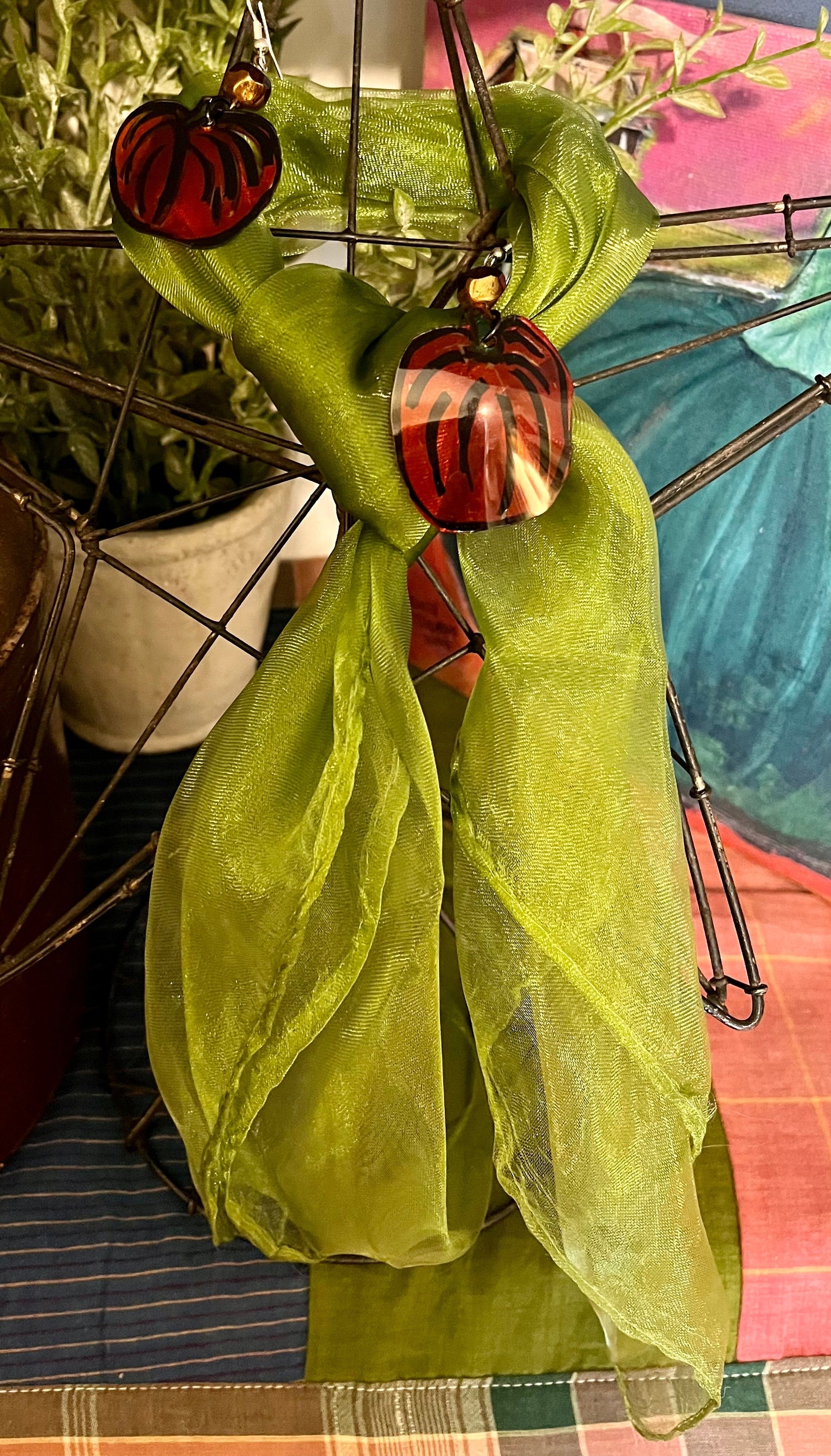 Halloween Spooky Earrings Sets - Gourd Orange Scarf &amp; Orange Pumpkins (2 styles)