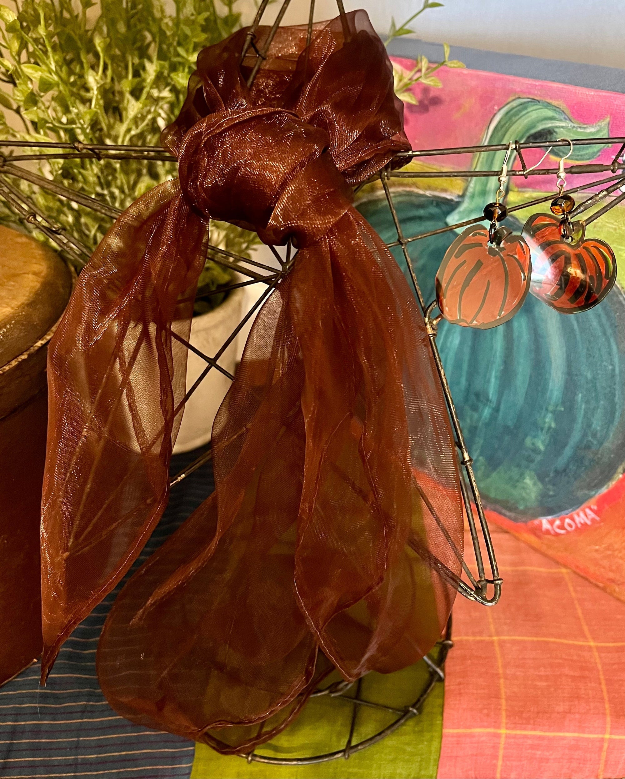 Halloween Spooky Earrings Sets - Blood Red Scarf &amp; Pumpkin