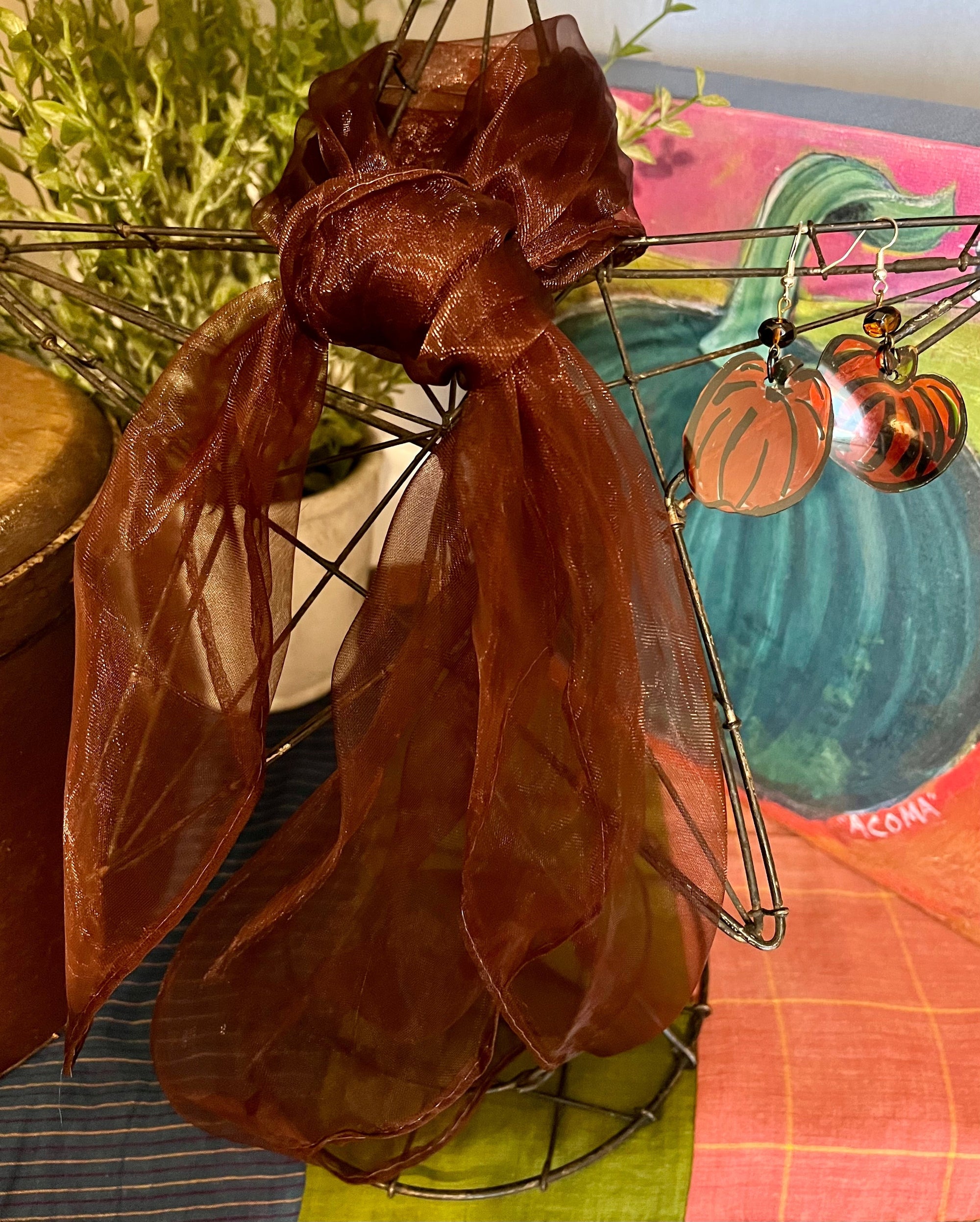 Halloween Spooky Earrings Sets - Gourd Orange Scarf &amp; Orange Pumpkins (2 styles)