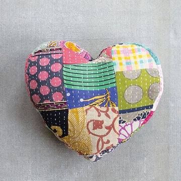 Heart-Shaped Kantha Pillow