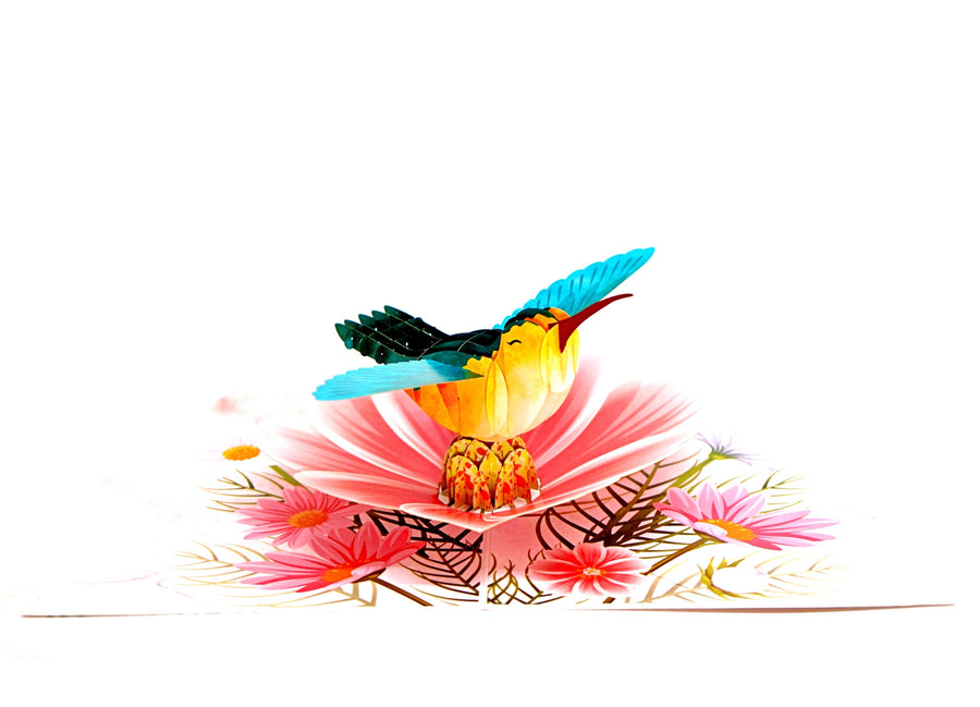 3D Pop-up Card - Hummingbird w/ Flowers (First Class Forever stamp included)
