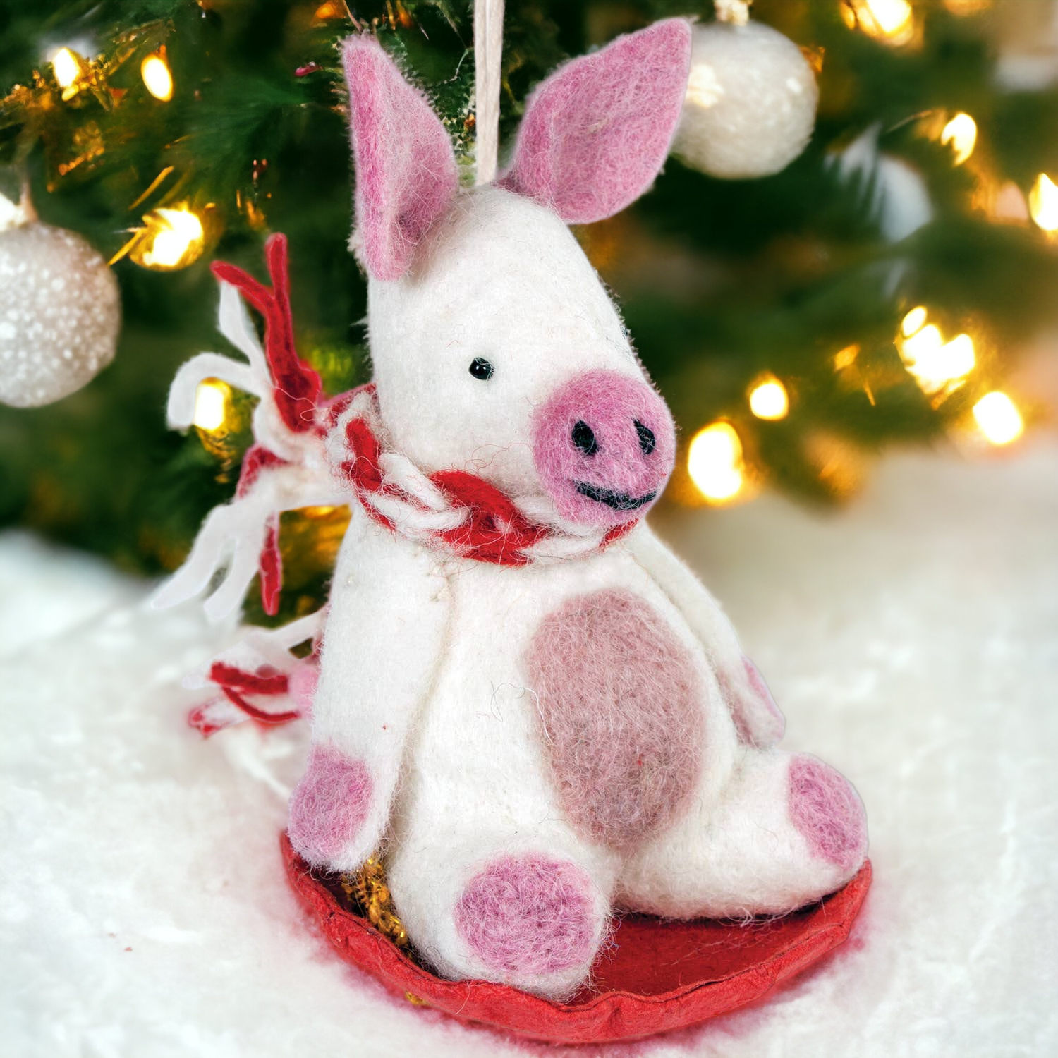 Sledding Piggles Ornament