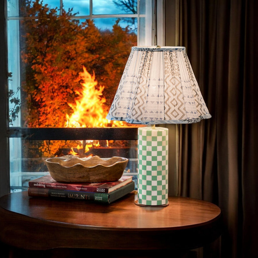 Checker Table Lamp - Aqua Blue