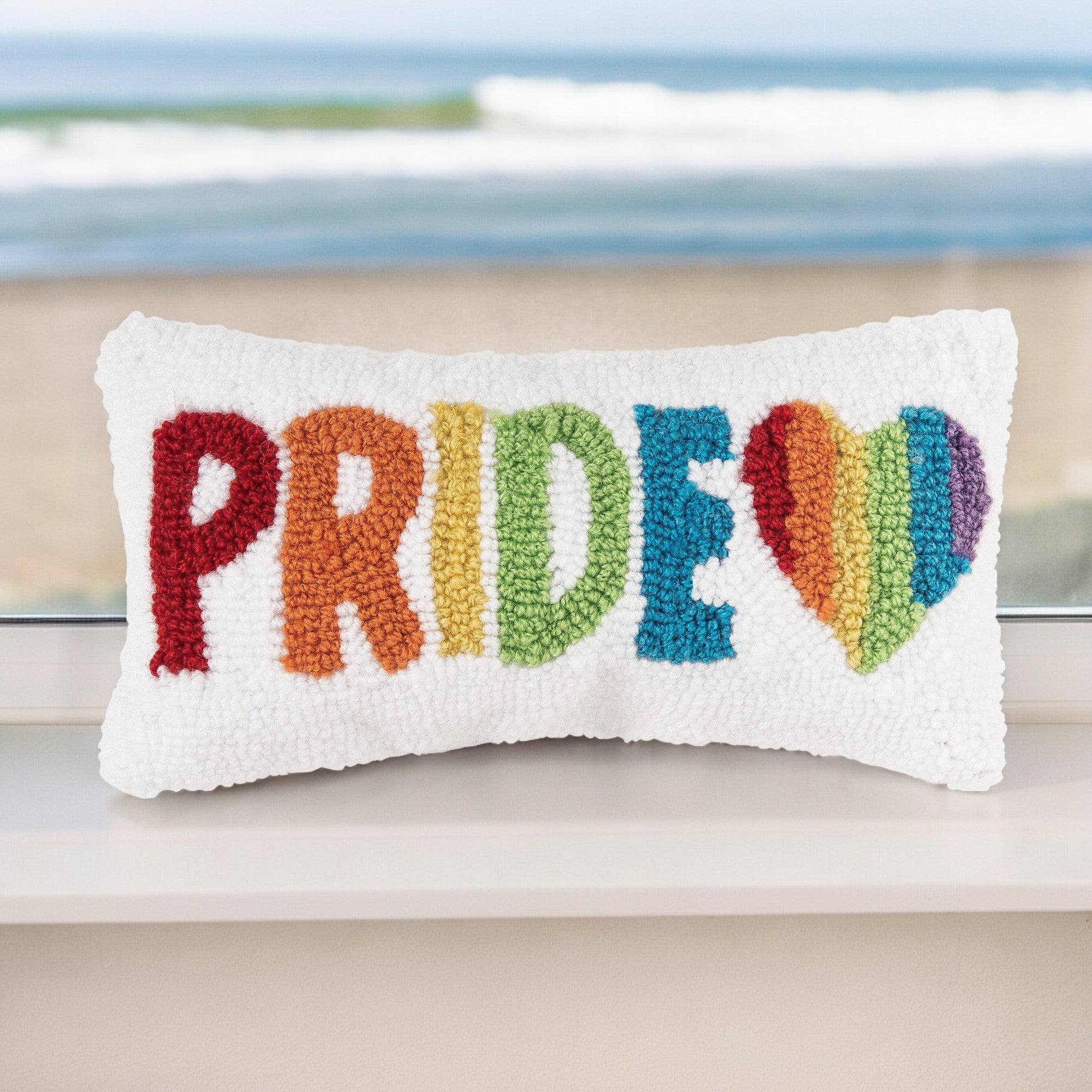 Rainbow Heart Hooked Pillow